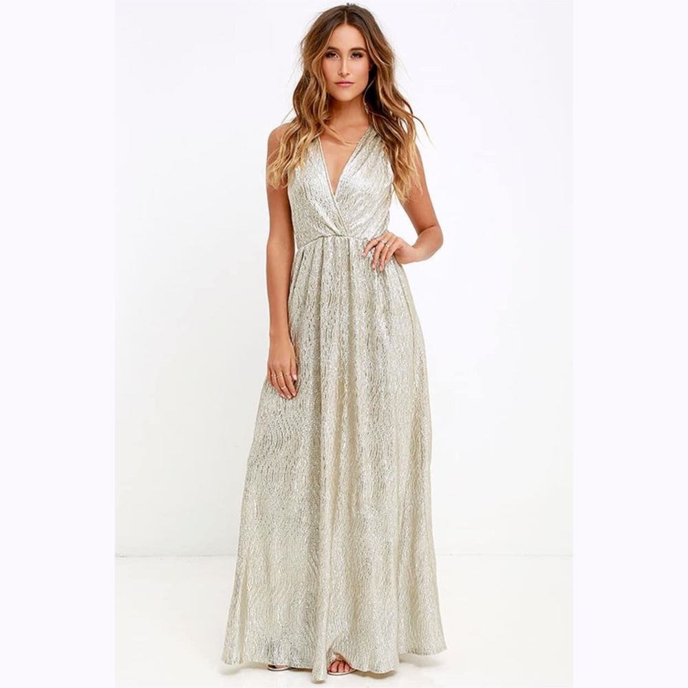 Lulu’s All That Shimmers is Gold Maxi Dress